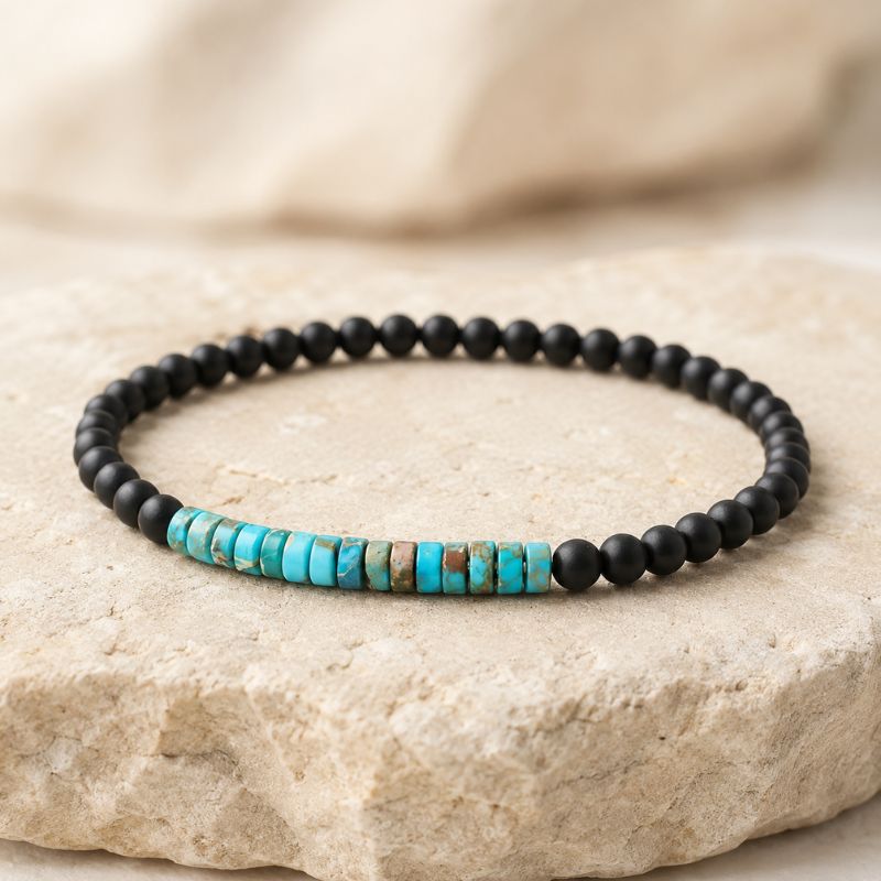 Bracelet Homme Perles Onyx Noir et Jaspe Impérial
