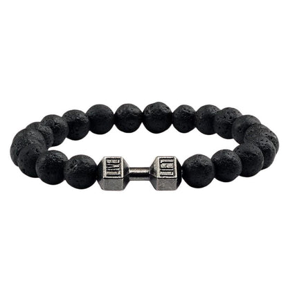 Bracelet Homme Perles Pierre de Lave Haltère
