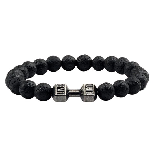 Bracelet Homme Perles Pierre de Lave Haltère
