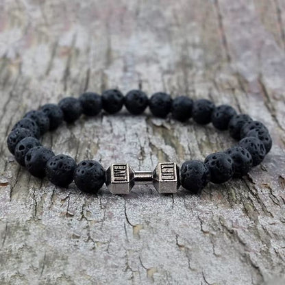 Bracelet Homme Perles Pierre de Lave Haltère