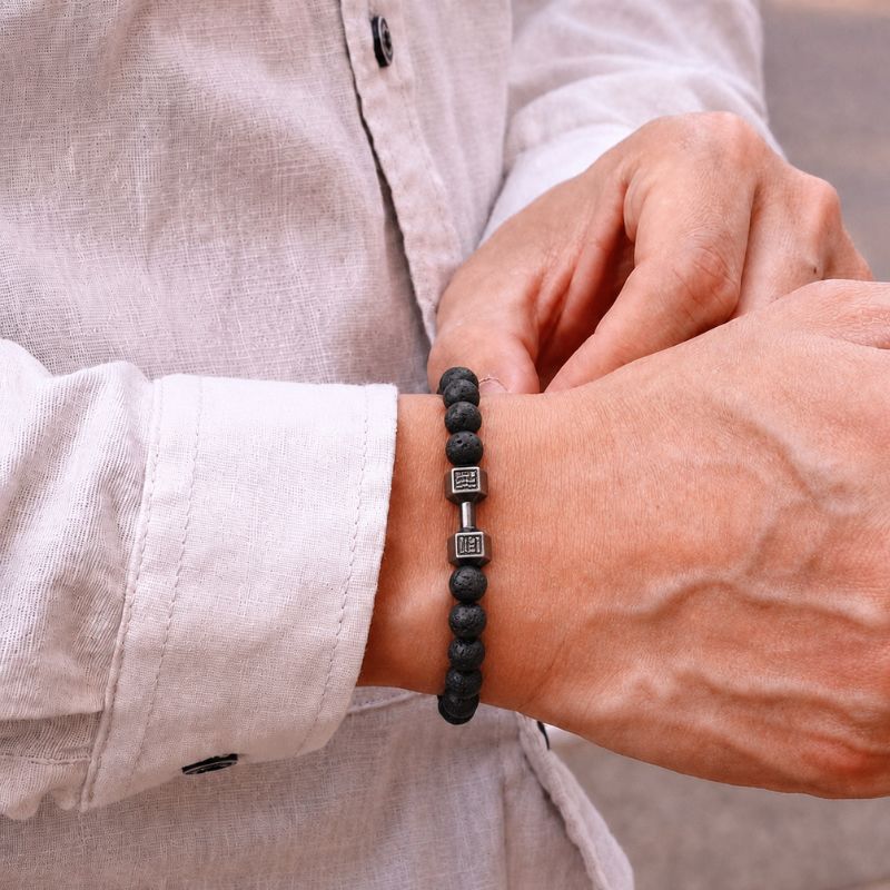 Bracelet Homme Perles Pierre de Lave Haltère