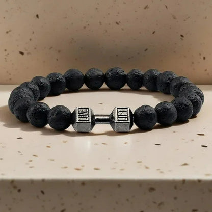 Bracelet Homme Perles Pierre de Lave Haltère