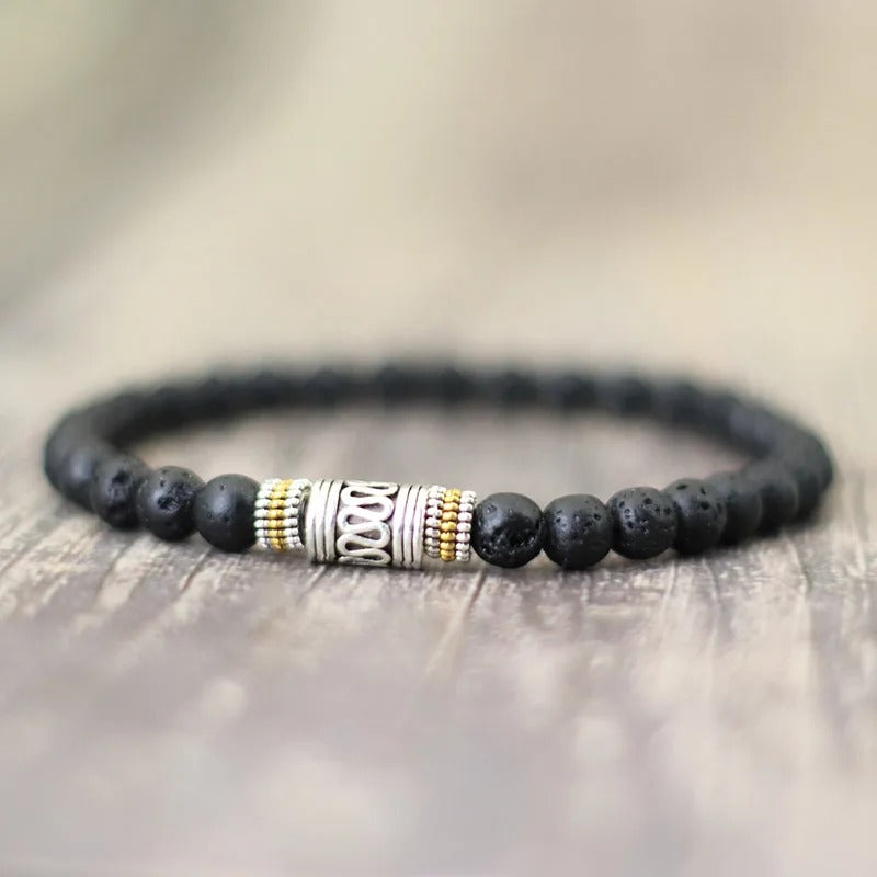 Bracelet Homme Perles Pierre Naturelle Métal