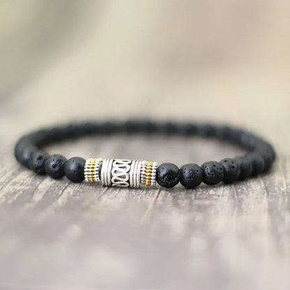 Bracelet Homme Perles Pierre Naturelle Métal