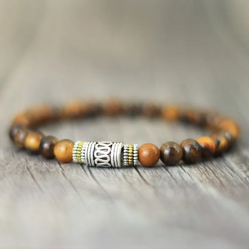 Bracelet Homme Perles Pierre Naturelle Métal