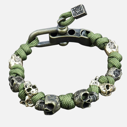 Bracelet Homme Tête de Mort et Corde Verte Réglable