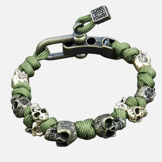 Bracelet Homme Tête de Mort et Corde Verte Réglable