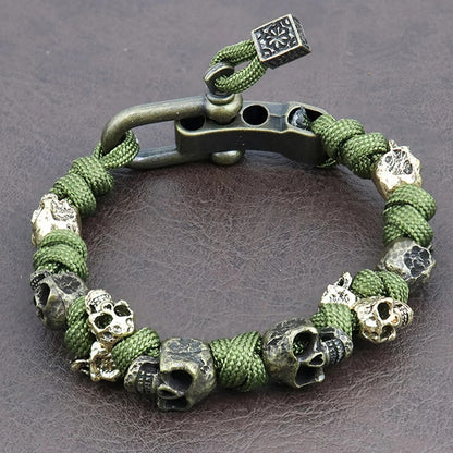 Bracelet Homme Tête de Mort et Corde Verte Réglable