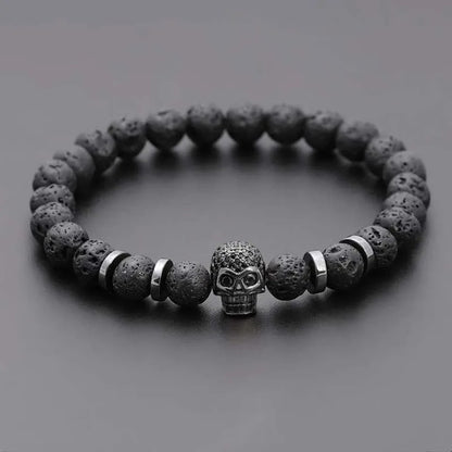 Bracelet Homme Tête de Mort Pierre de Lave