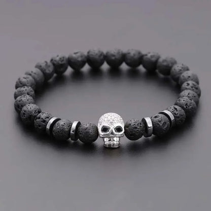 Bracelet Homme Tête de Mort Pierre de Lave