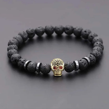 Bracelet Homme Tête de Mort Pierre de Lave