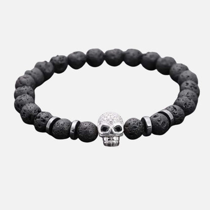 Bracelet Homme Tête de Mort Pierre de Lave