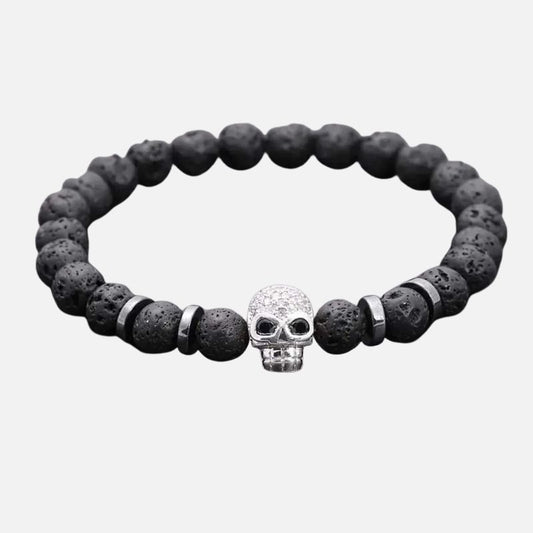 Bracelet Homme Tête de Mort Pierre de Lave