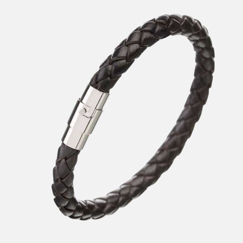 Bracelet Homme Tressé Similicuir Fermoir Argenté