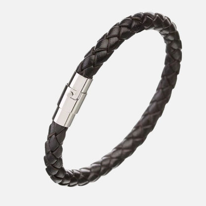 Bracelet Homme Tressé Similicuir Fermoir Argenté