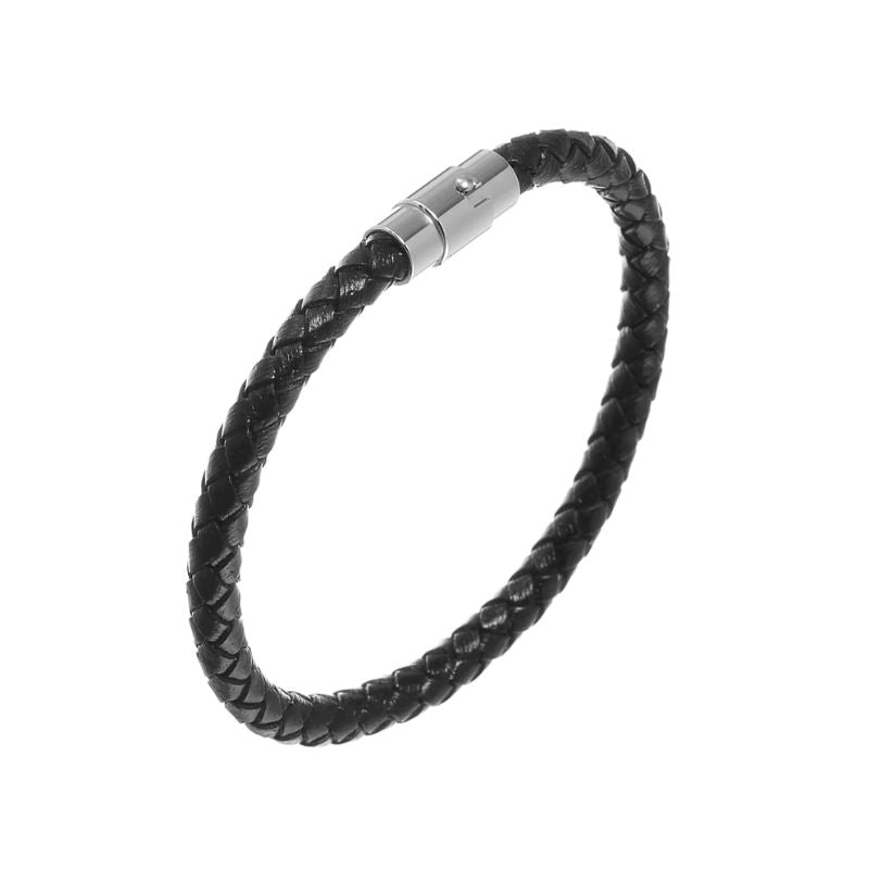 Bracelet Homme Tressé Similicuir Fermoir Argenté