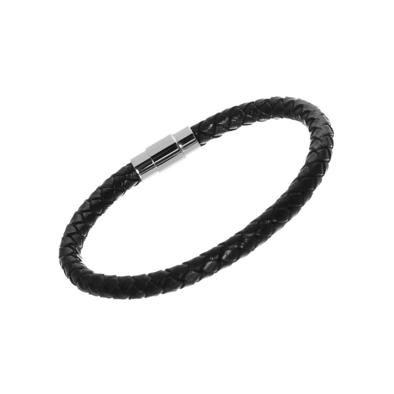 Bracelet Homme Tressé Similicuir Fermoir Argenté