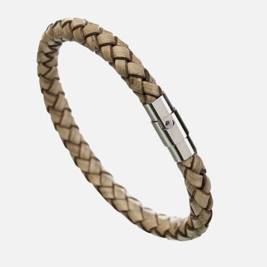 Bracelet Homme Tressé Similicuir Fermoir Argenté