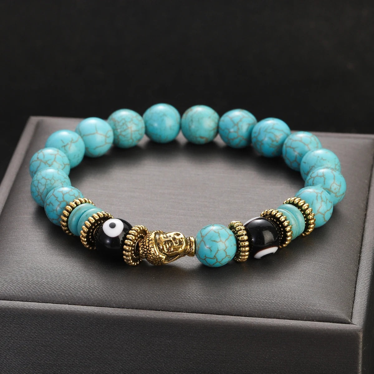 Bracelet Homme Turquoise Bouddha Œil Protecteur