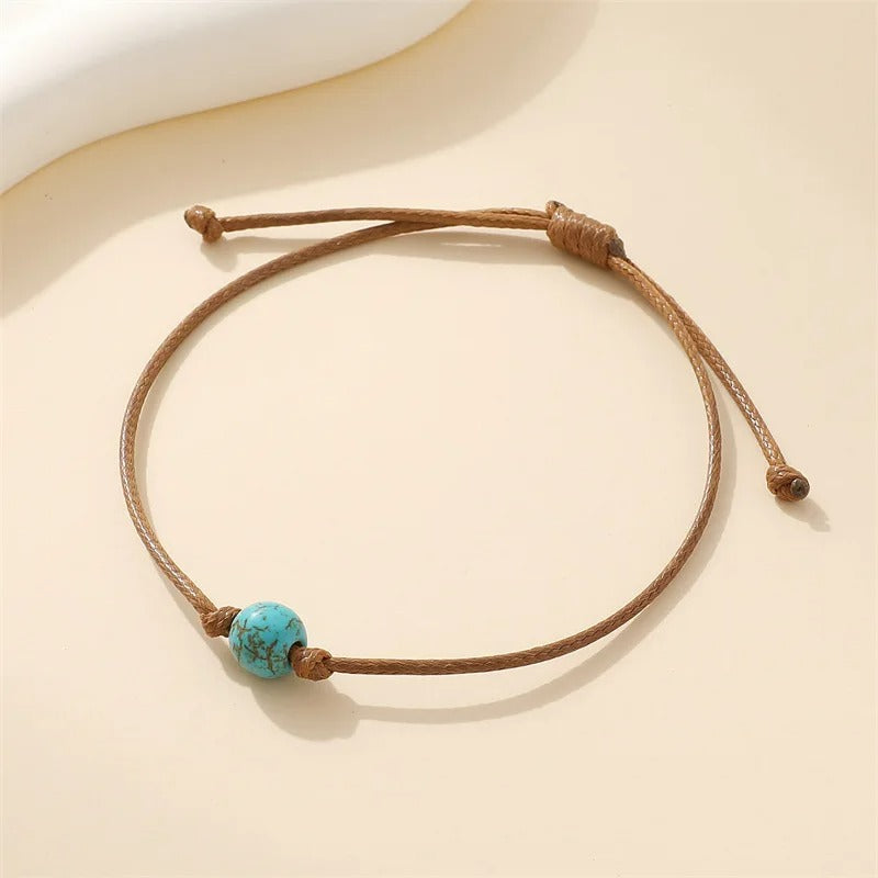 Bracelet Homme Turquoise Cordon Perle Unique