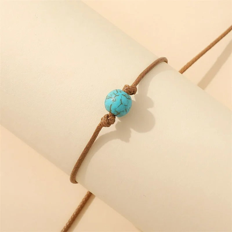 Bracelet Homme Turquoise Cordon Perle Unique