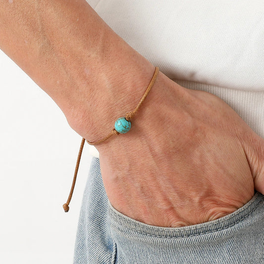 Bracelet Homme Turquoise Cordon Perle Unique