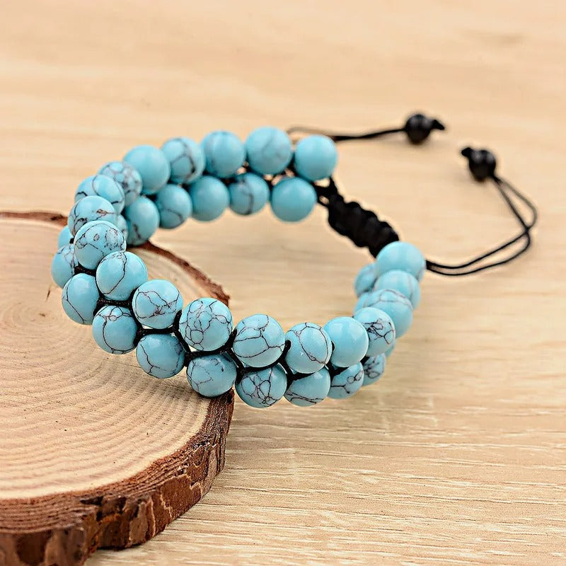 Bracelet Homme Turquoise Double Rang Cordon Réglable