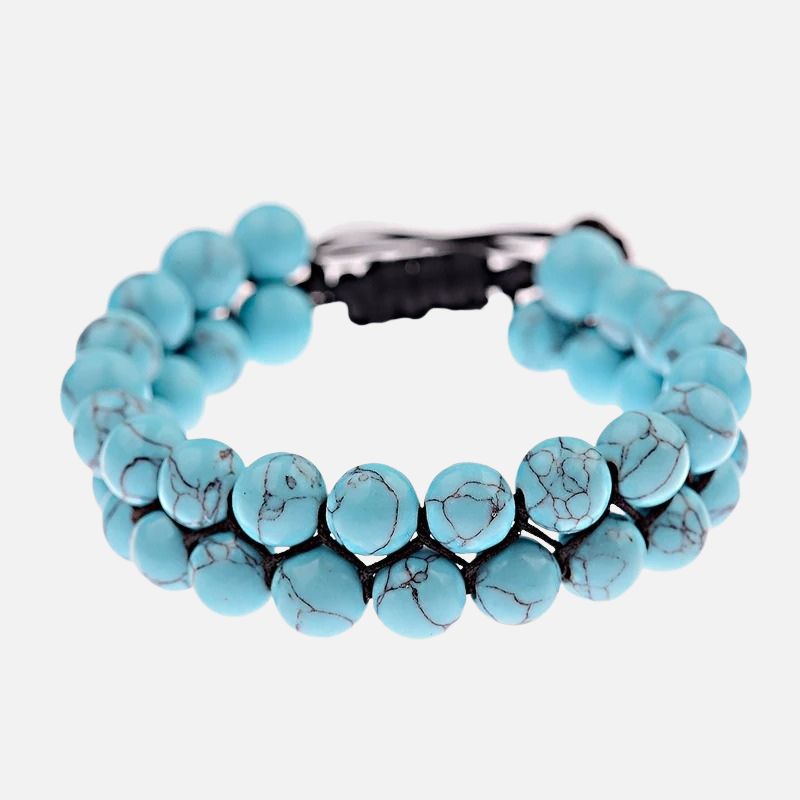 Bracelet Homme Turquoise Double Rang Cordon Réglable