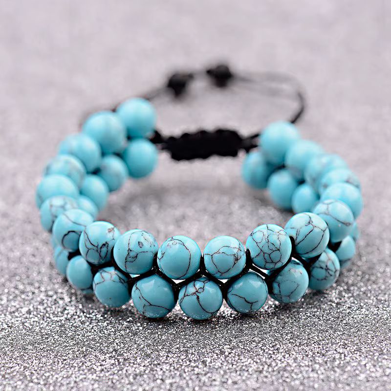 Bracelet Homme Turquoise Double Rang Cordon Réglable