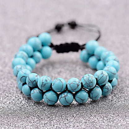 Bracelet Homme Turquoise Double Rang Cordon Réglable