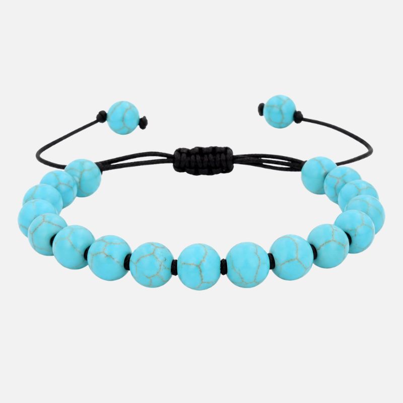 Bracelet Homme Turquoise Perles Rondes Cordon Coulissant