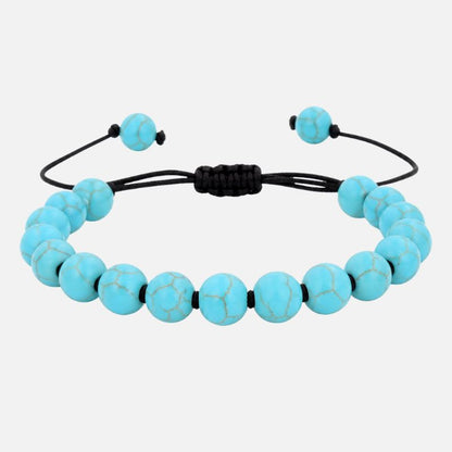Bracelet Homme Turquoise Perles Rondes Cordon Coulissant
