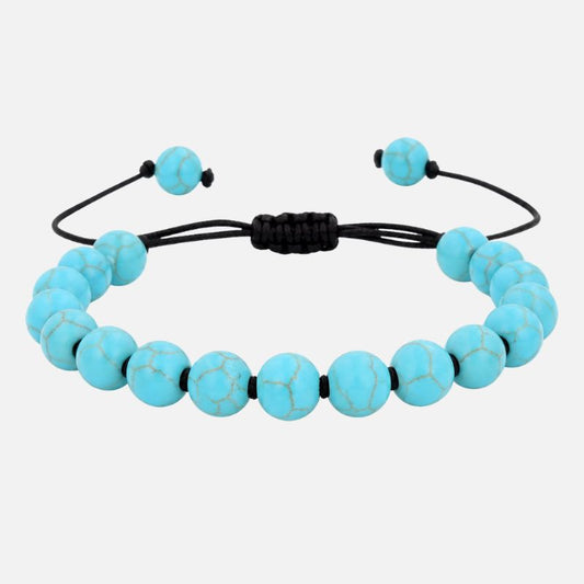 Bracelet Homme Turquoise Perles Rondes Cordon Coulissant