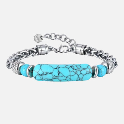 Bracelet Homme Turquoise Pierre Plate Chaine Acier Inoxydable