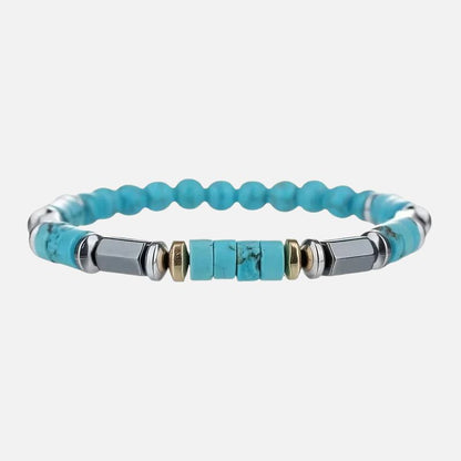 Bracelet Homme Turquoise Rondelles Perles Métal