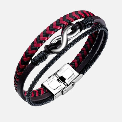 Bracelet Infini Homme Cuir Rouge Noir