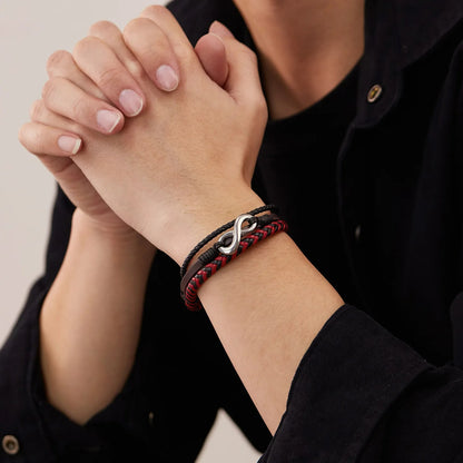 Bracelet Infini Homme Cuir Rouge Noir