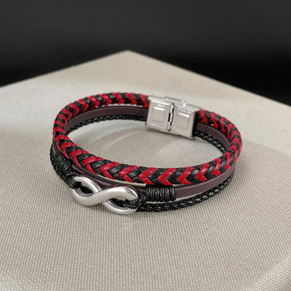 Bracelet Infini Homme Cuir Rouge Noir