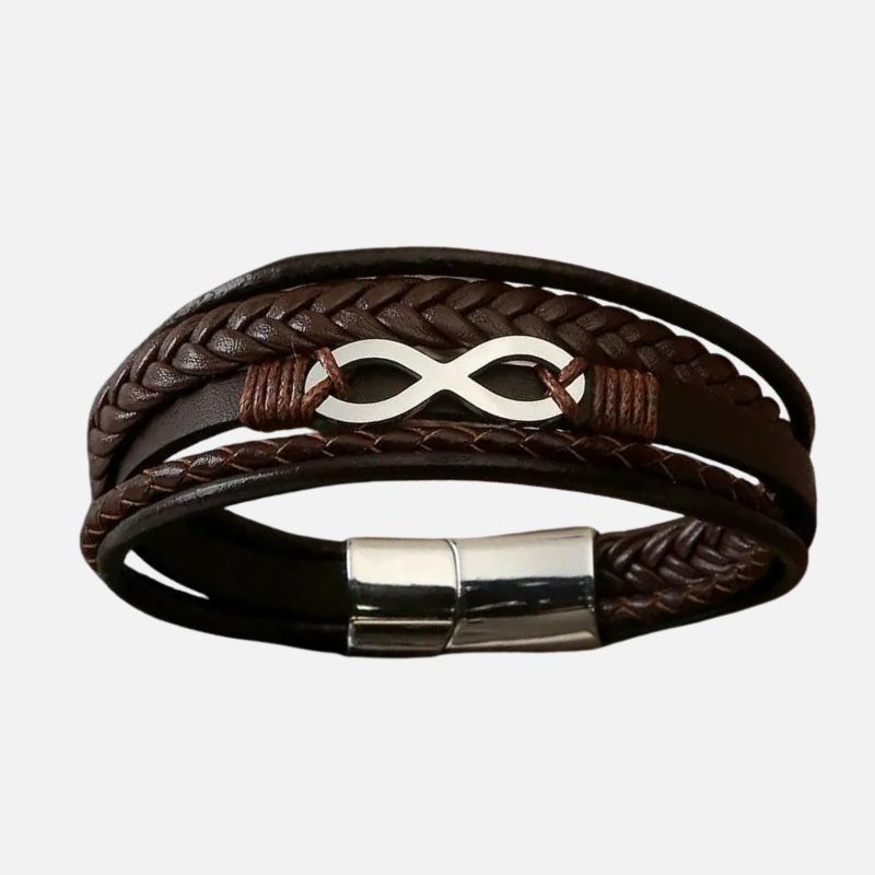 Bracelet Infini Homme Cuir Tressé Multicouche - Acier Inoxydable