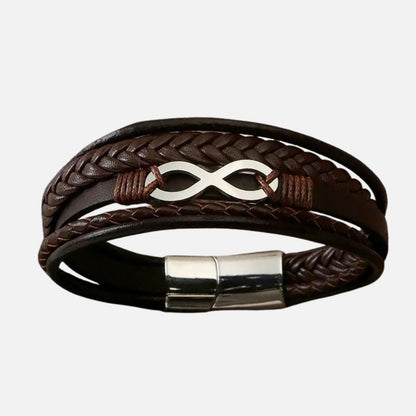 Bracelet Infini Homme Cuir Tressé Multicouche - Acier Inoxydable