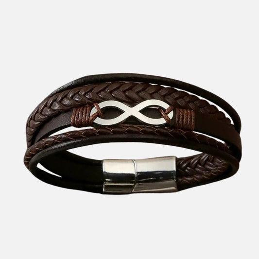 Bracelet Infini Homme Cuir Tressé Multicouche - Acier Inoxydable