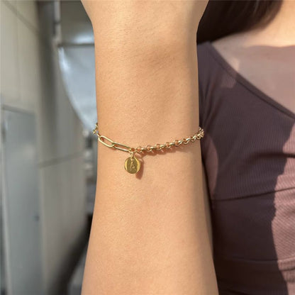 Bracelet Initiale Chaine Contrasté Acier Inoxydable