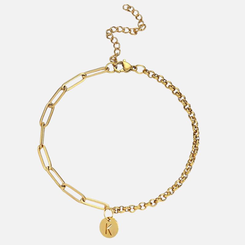 Bracelet Initiale Chaine Contrasté Acier Inoxydable