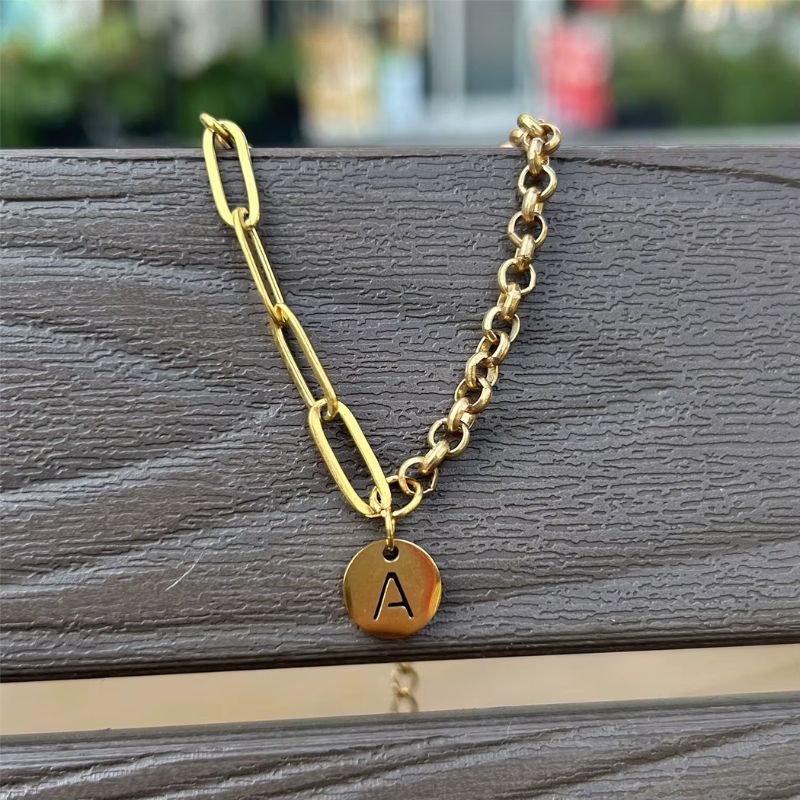 Bracelet Initiale Chaine Contrasté Acier Inoxydable