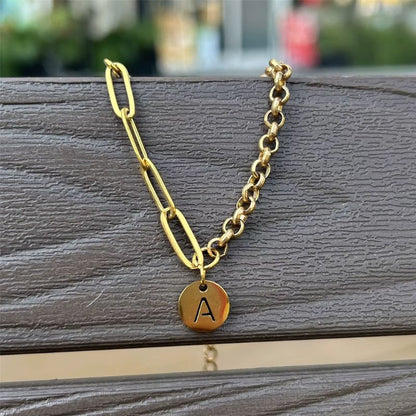 Bracelet Initiale Chaine Contrasté Acier Inoxydable