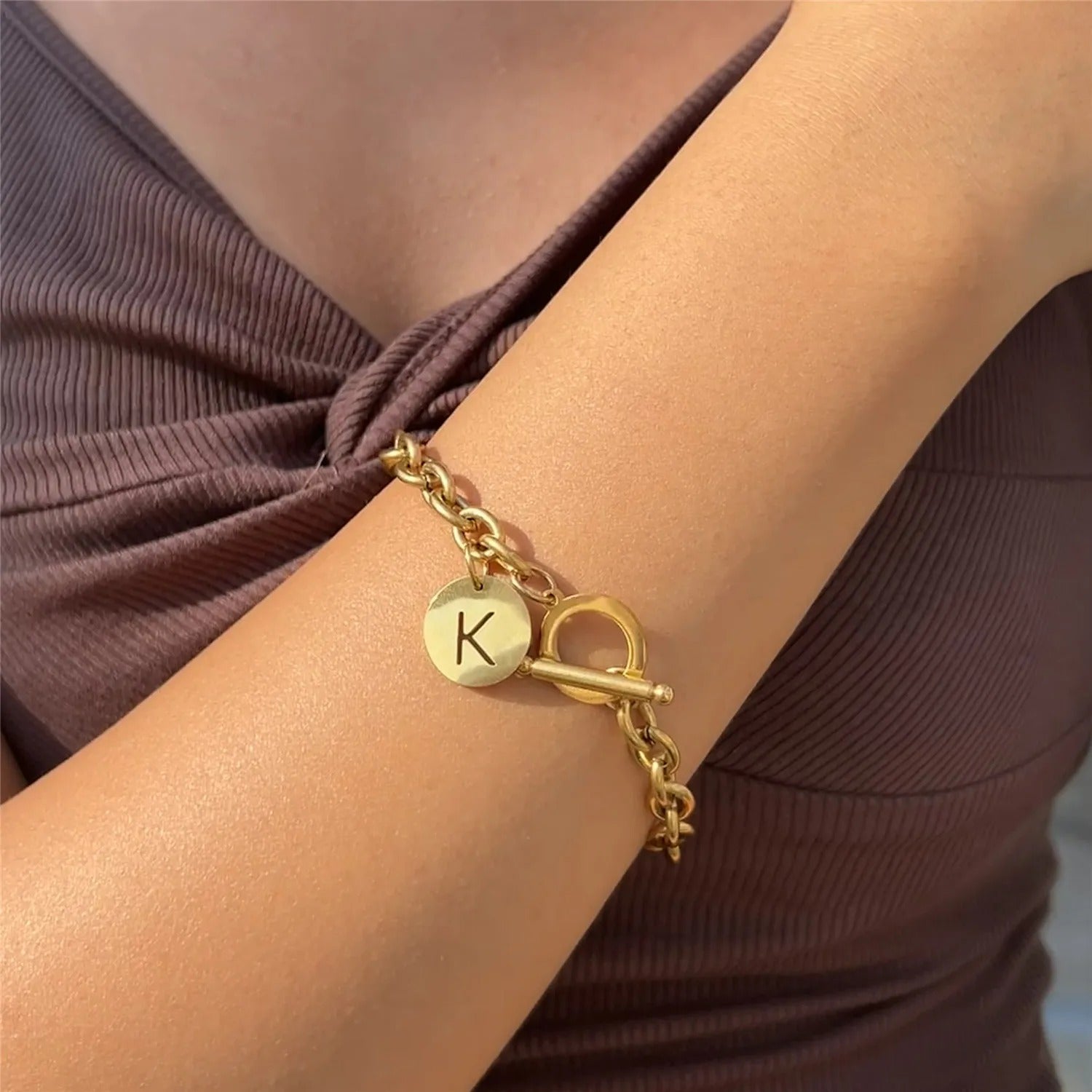 Bracelet Initiale Femme Chaine Acier Inoxydable