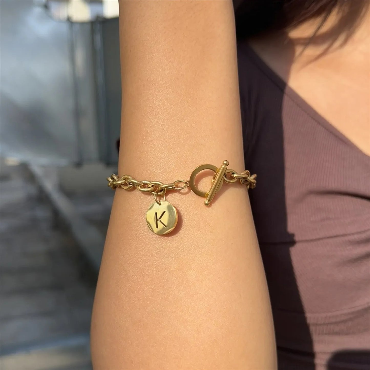 Bracelet Initiale Femme Chaine Acier Inoxydable