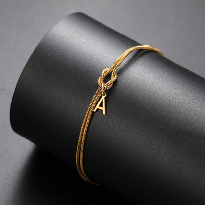 Bracelet Initiale Femme Nœud Acier Inoxydable