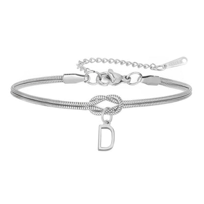 Bracelet Initiale Femme Nœud Acier Inoxydable