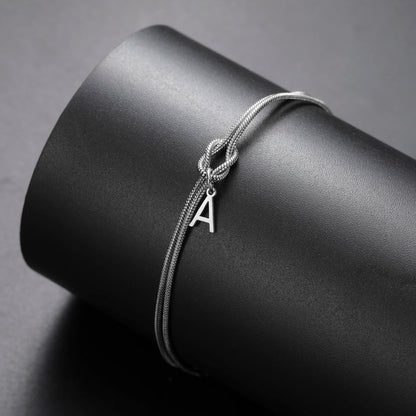 Bracelet Initiale Femme Nœud Acier Inoxydable